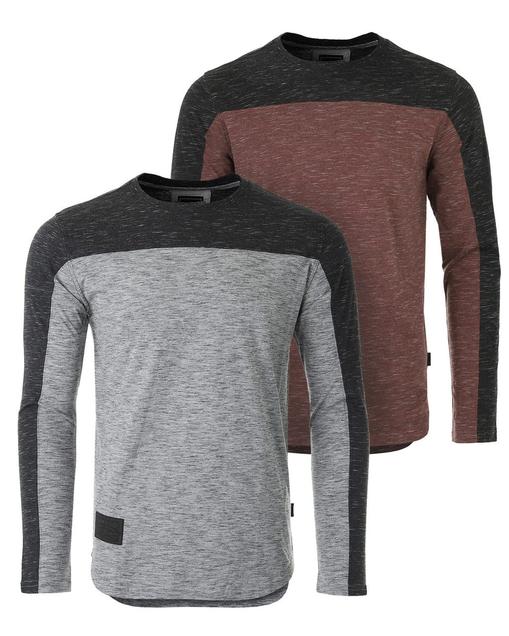 Zimego Mens Athletic Color Block Long Sleeve Curved Hem Shirt