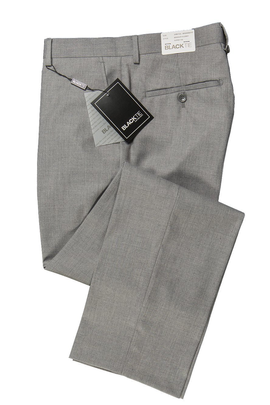 Bradley Heather Grey Luxury Wool Blend Suit Pants Plain Front
