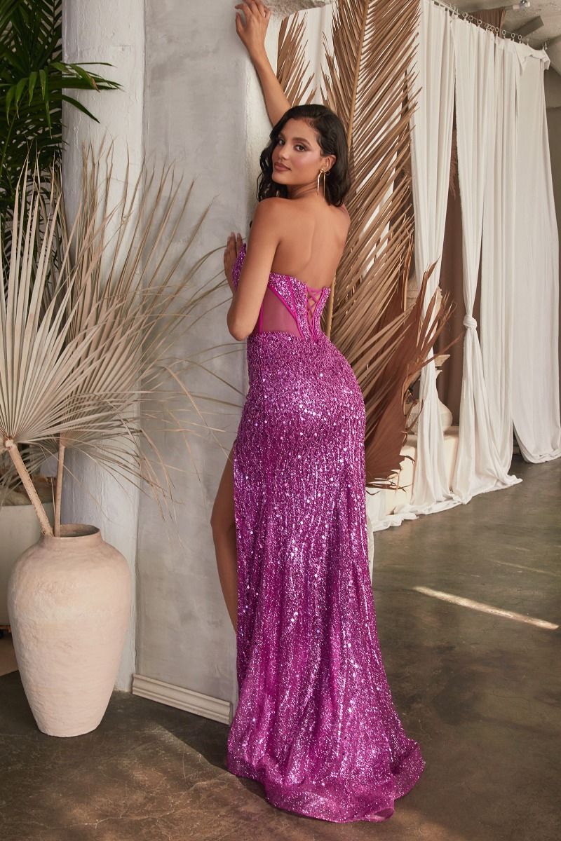 Embellished Strapless Beaded Gown With Plunging Neckline And Side Cutouts