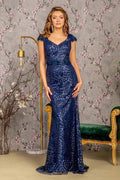 3D Flower Glitter Sheer Neckline Mesh Mermaid Evening Dress