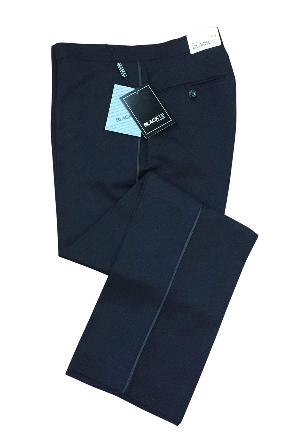 Logan Black Luxury Wool Blend Tuxedo Pants With Satin Stripe Plain Front